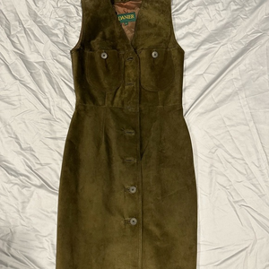 Women’s vintage,‎ green leather armless, dress by Danier leather. Size Petite